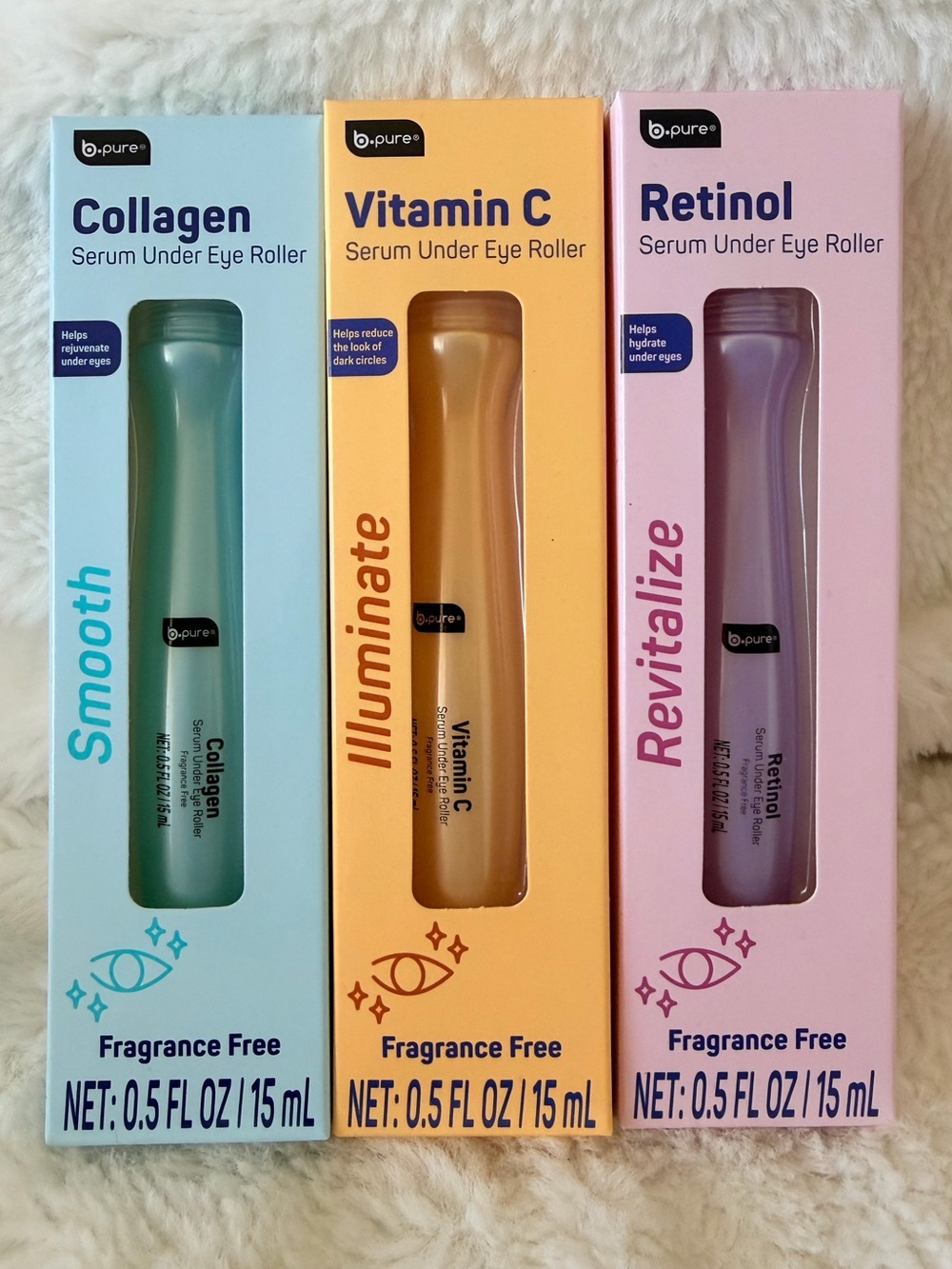 b.pure Under Eye Roller Serum - Lot of 3 - Vitamin C - Retinol - Collagen